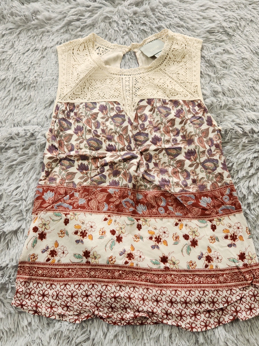 Maeve by Anthropologie Floral Crochet Sleeveless Loose Fit Blouse